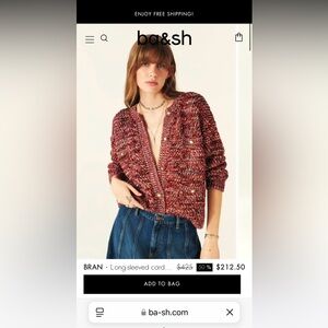 Ba&sh Bran Cardigan Size Small NWT